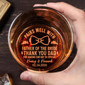 Pairs Well With Father Of The Bride, Bow Tie Design - Personalized Engraved Whiskey Glass - WEDD015_EWG