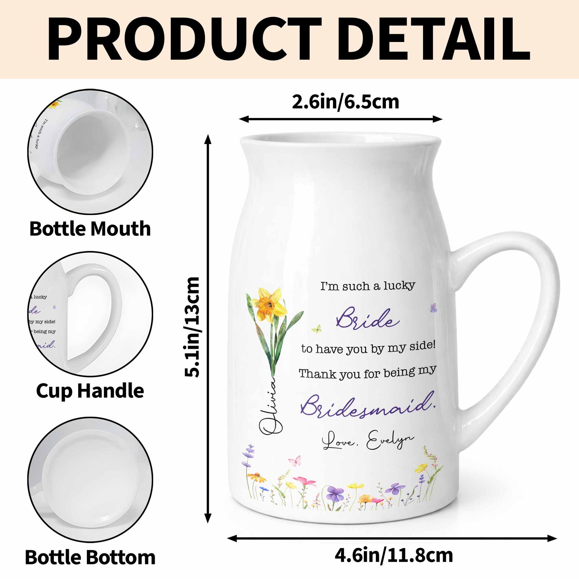 I'm Such A Lucky Bride With Birth Month Flower - Personalized Ceramic Flower Vase