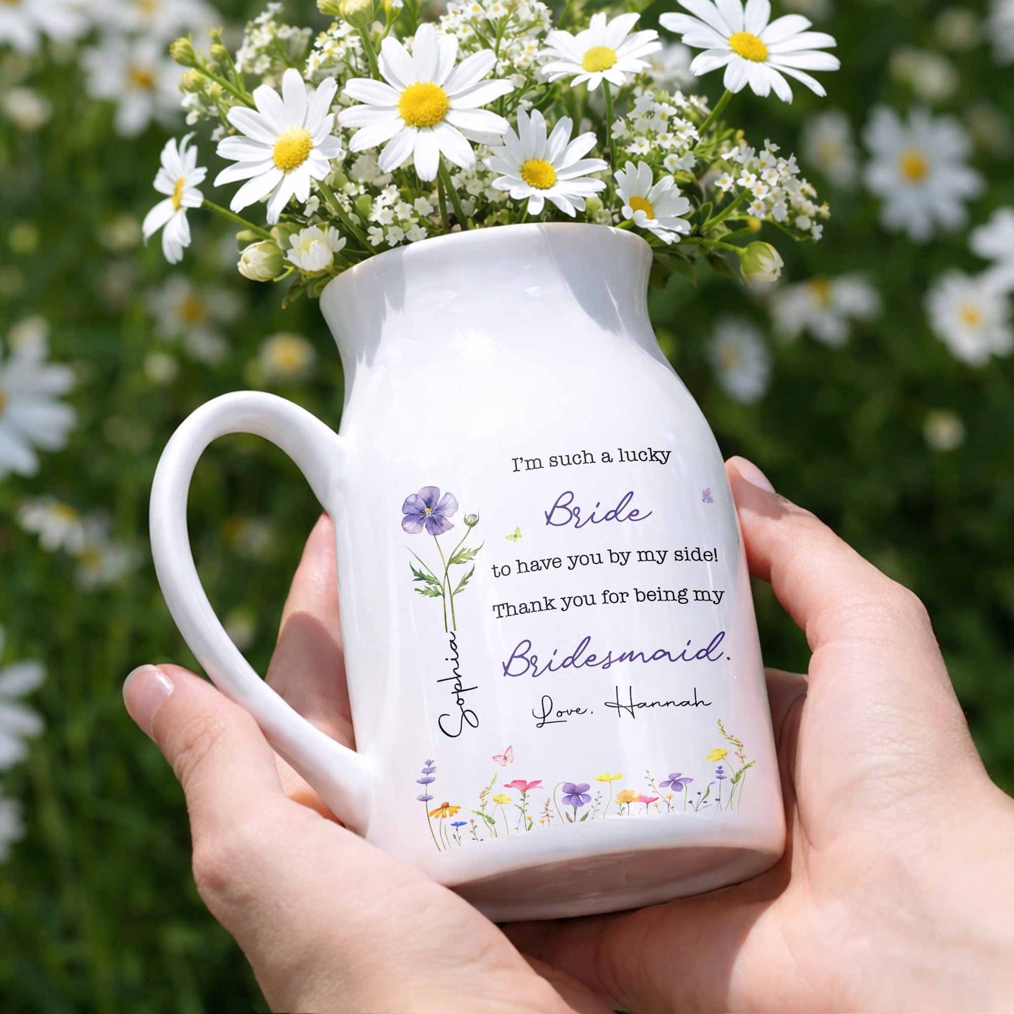 I'm Such A Lucky Bride With Birth Month Flower - Personalized Ceramic Flower Vase