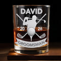 Groomsman Personalized Golf Clubs And Golfer Silhouette - Personalized Custom Whiskey Glass - WEDD022_RWG