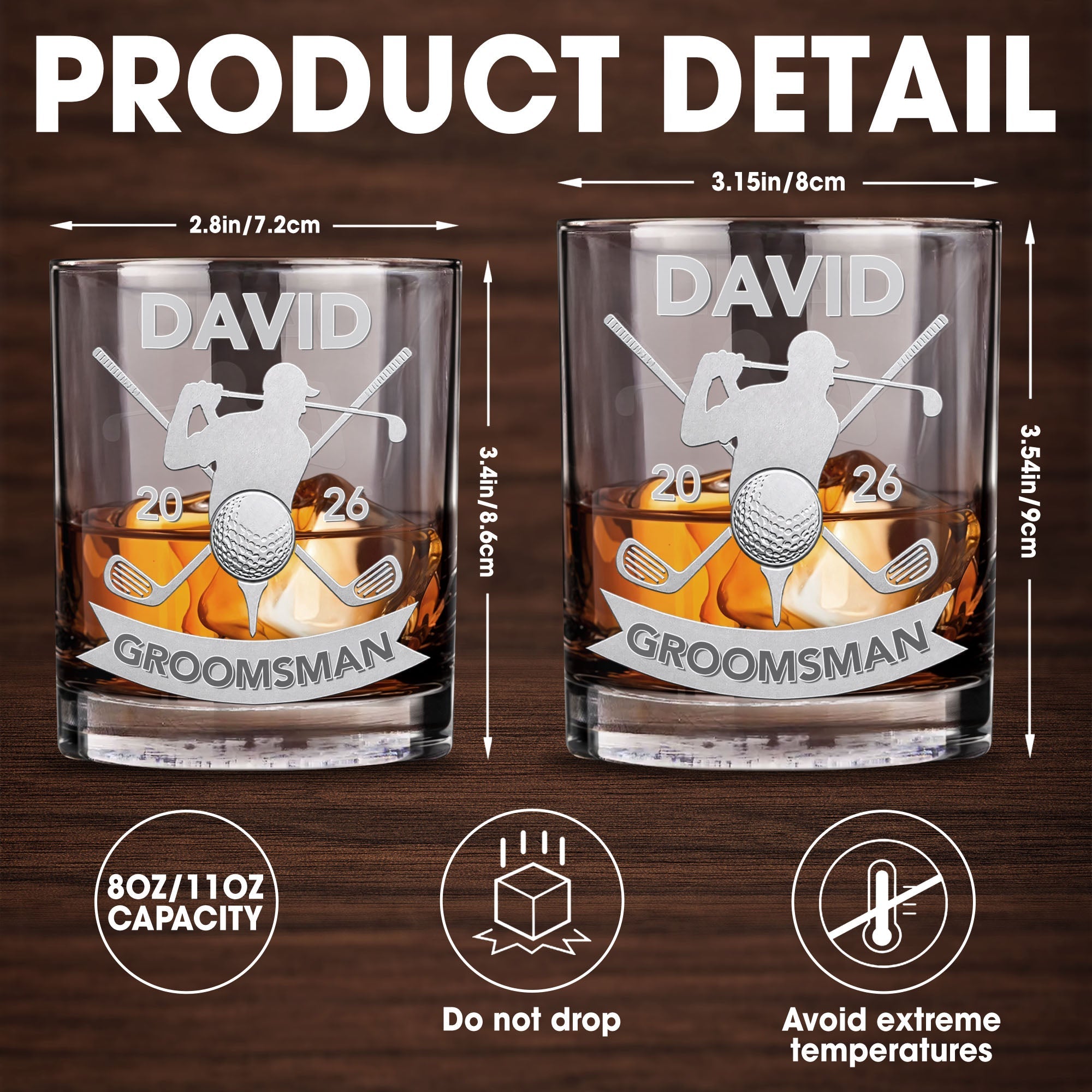 Groomsman Personalized Golf Clubs And Golfer Silhouette - Personalized Custom Whiskey Glass - WEDD022_RWG