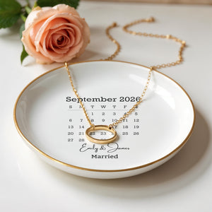 Married Custom Calendar Heart - Personalized Custom Jewelry Dish, Ceramic Dish, Round Shape - WEDD023_RCRF