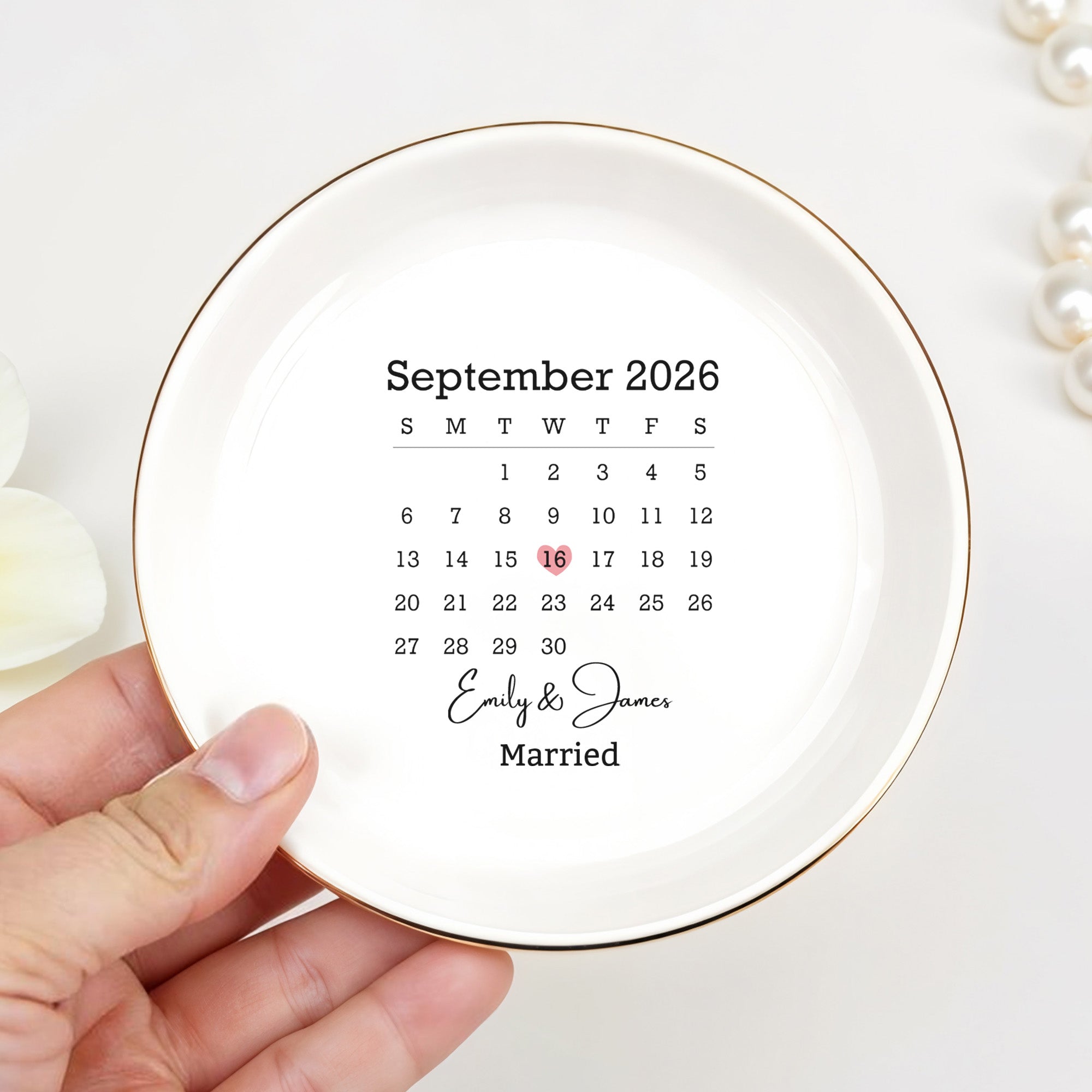 Married Custom Calendar Heart - Personalized Custom Jewelry Dish, Ceramic Dish, Round Shape - WEDD023_RCRF
