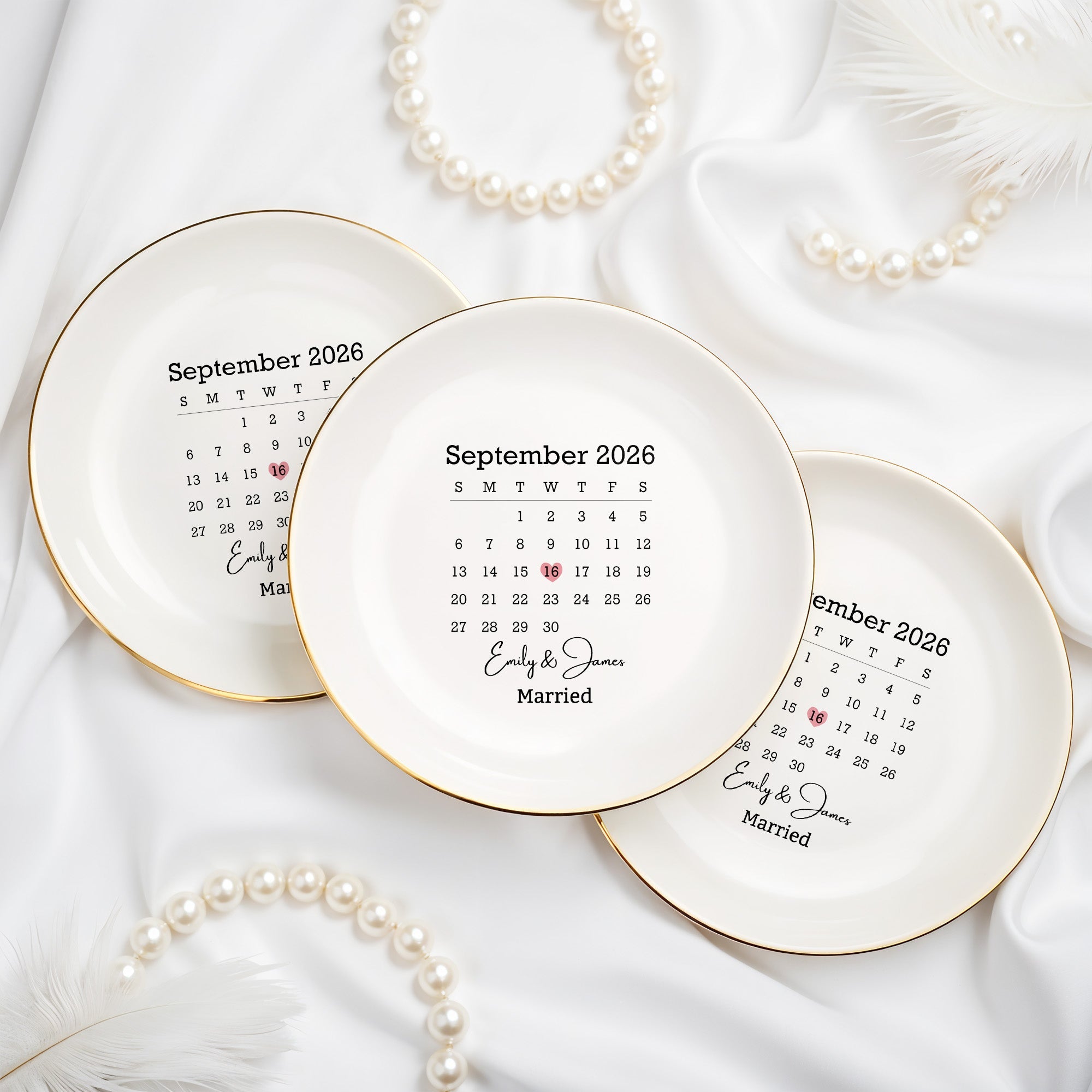 Married Custom Calendar Heart - Personalized Custom Jewelry Dish, Ceramic Dish, Round Shape - WEDD023_RCRF