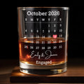 Engaged Custom Calendar With Heart Icon - Personalized Custom Whiskey Glass - WEDD023_RWG