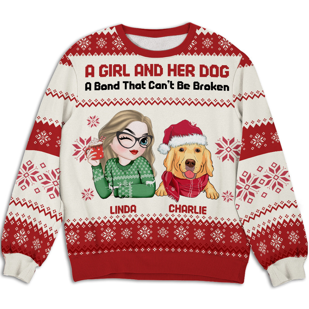 Girl And Dog Christmas - Personalized All-Over-Print Sweatshirt