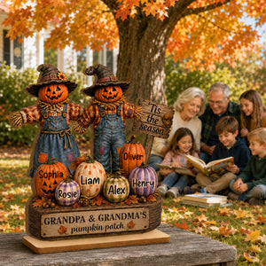 Grandma Grandpa's Pumpkin Patch Scarecrow - Personalized 2-Layered Wooden Plaque - Halloween Fall Decor for Her