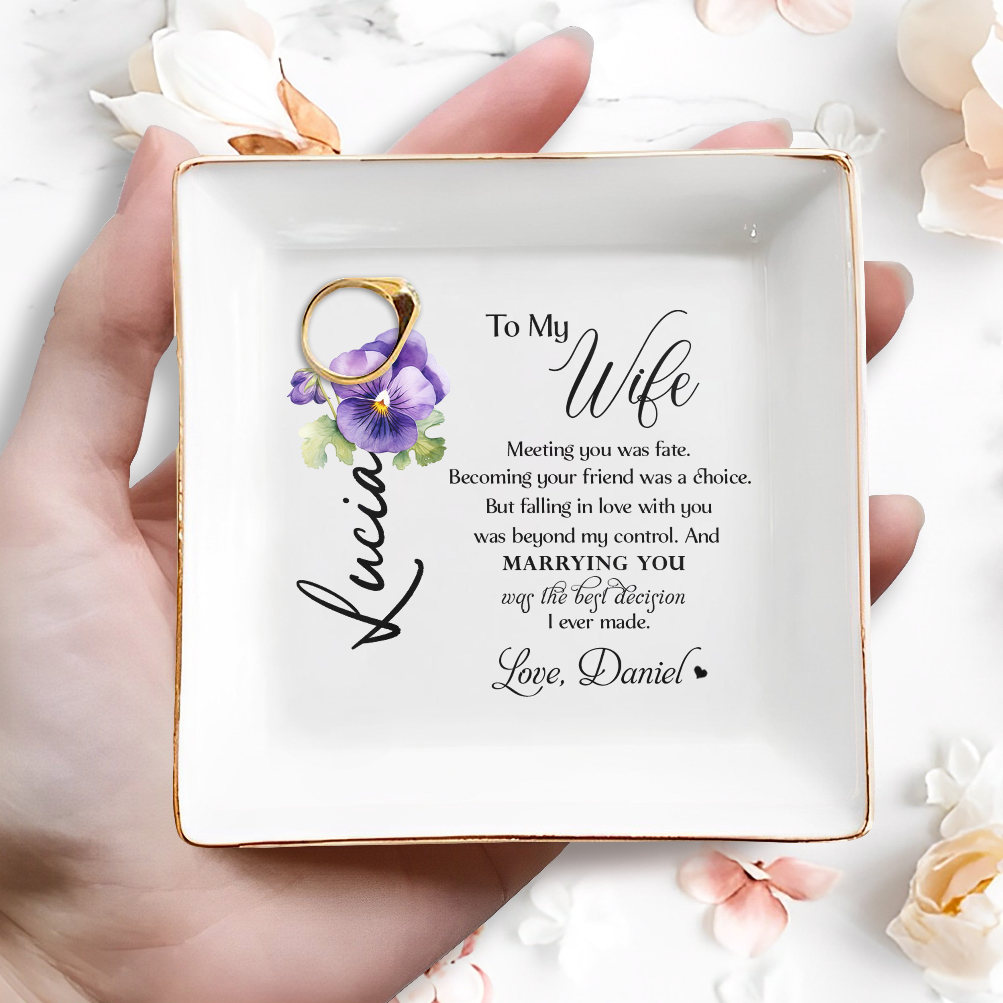 Marrying You Best Decision I Ever Made With Heart and Flower - Personalized Custom Jewelry Dish - WIF012_SCRD