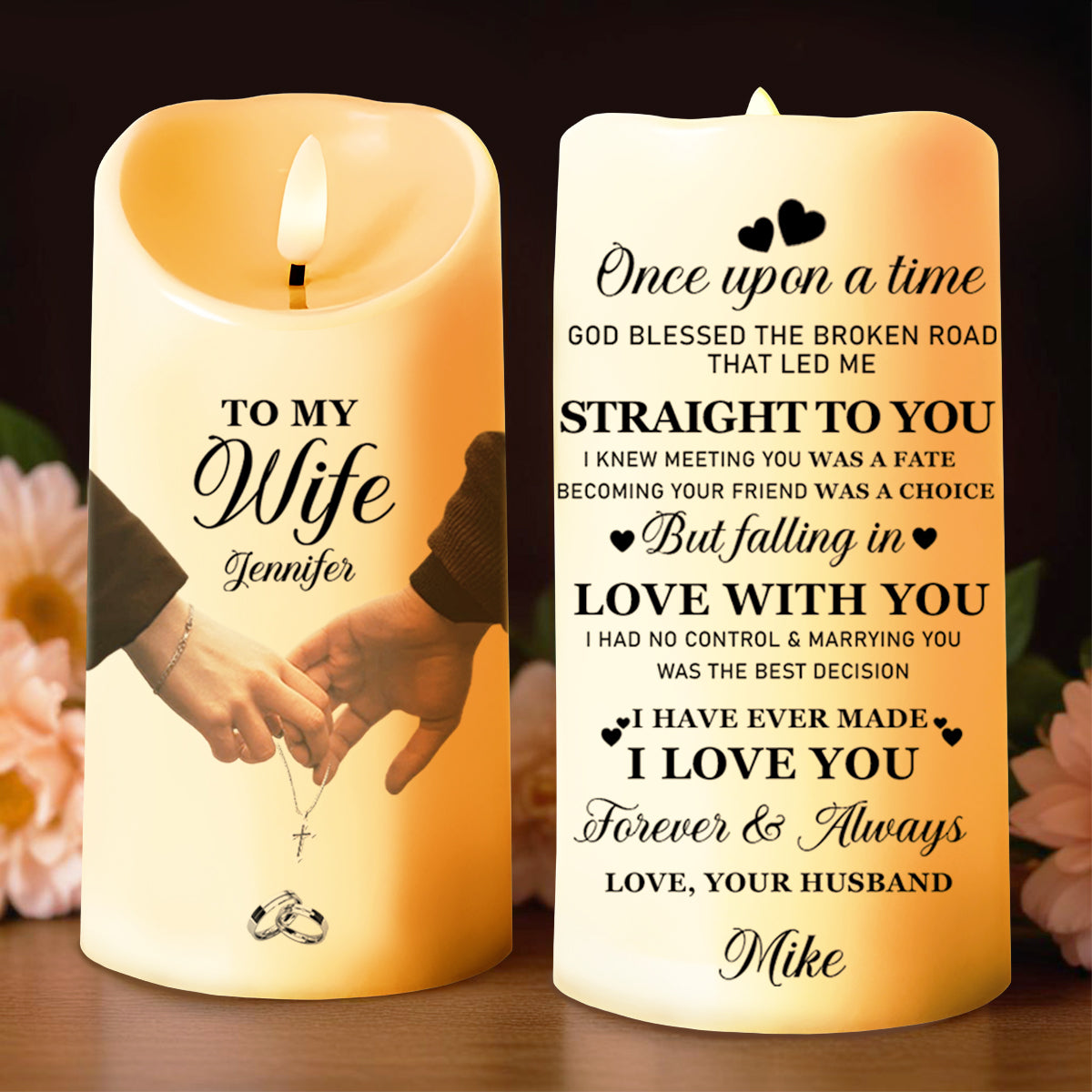 Once Upon A Time Straight To You, Hands Holding Wedding Rings - Personalized Custom LED Candle - WIF018_LECA