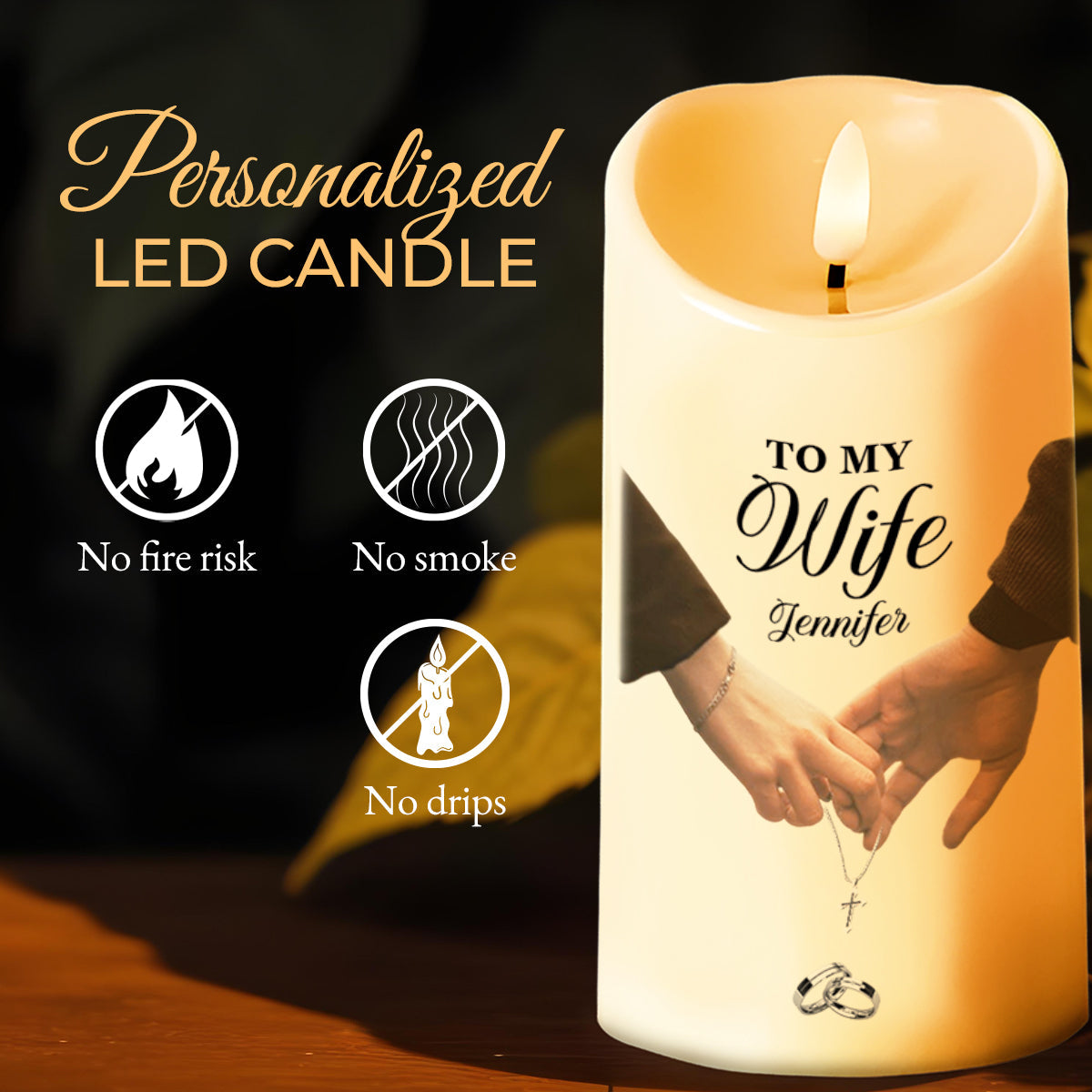 Once Upon A Time Straight To You, Hands Holding Wedding Rings - Personalized Custom LED Candle - WIF018_LECA