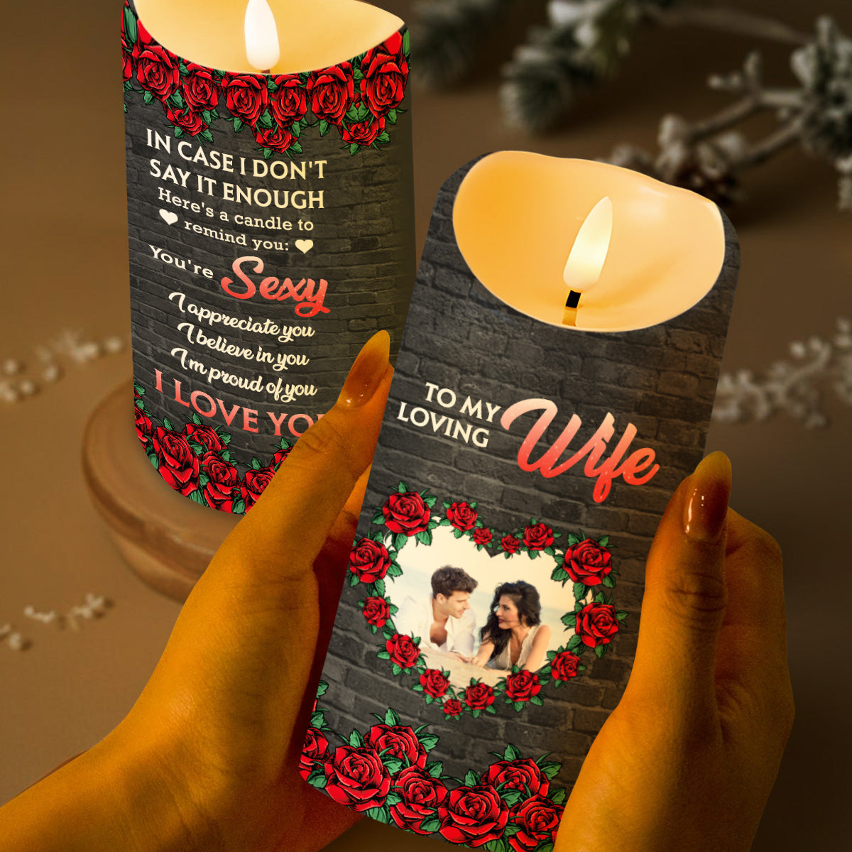 Loving Reminder Candle With Roses and Heart Design - Personalized Custom LED Candle - WIF019_LECA
