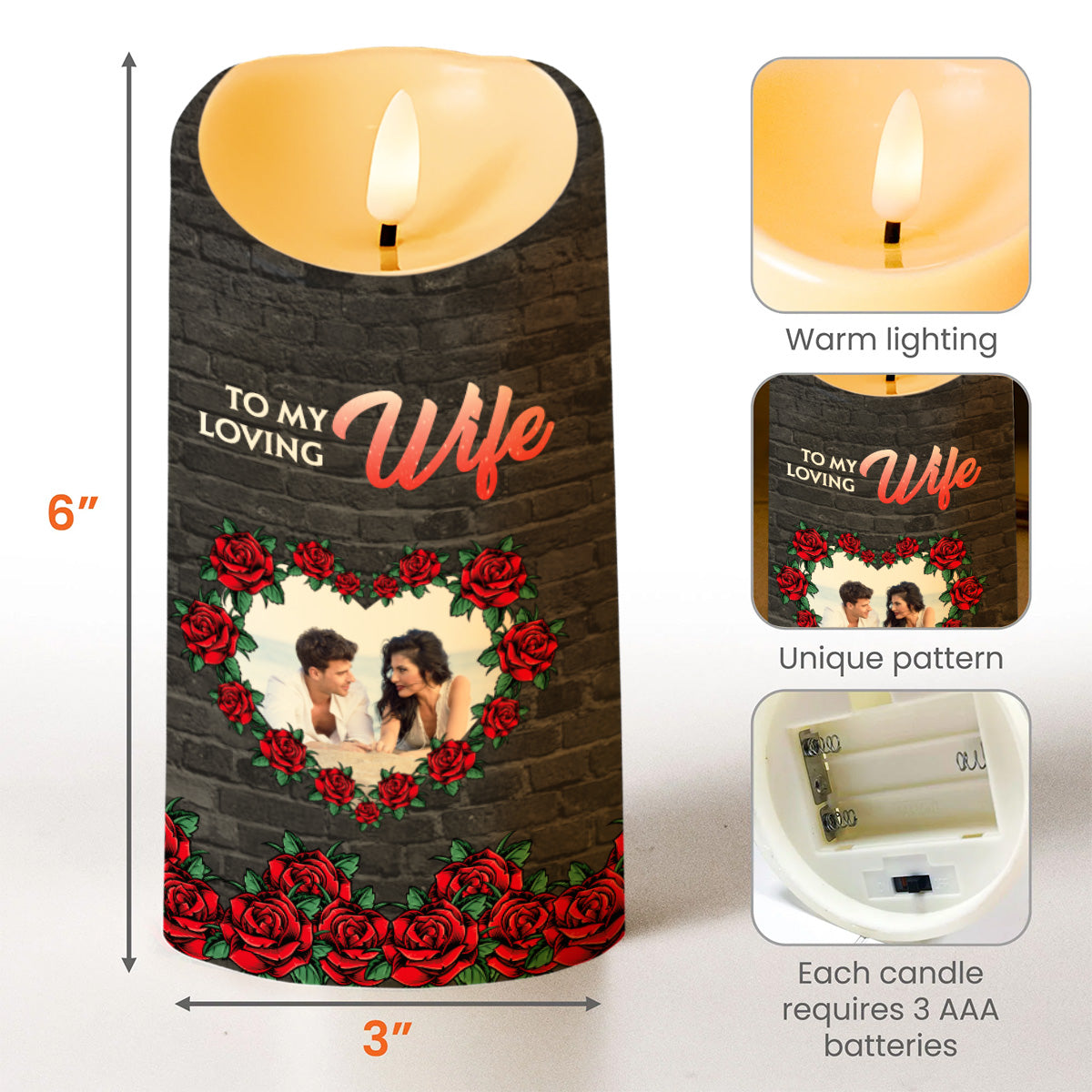Loving Reminder Candle With Roses and Heart Design - Personalized Custom LED Candle - WIF019_LECA