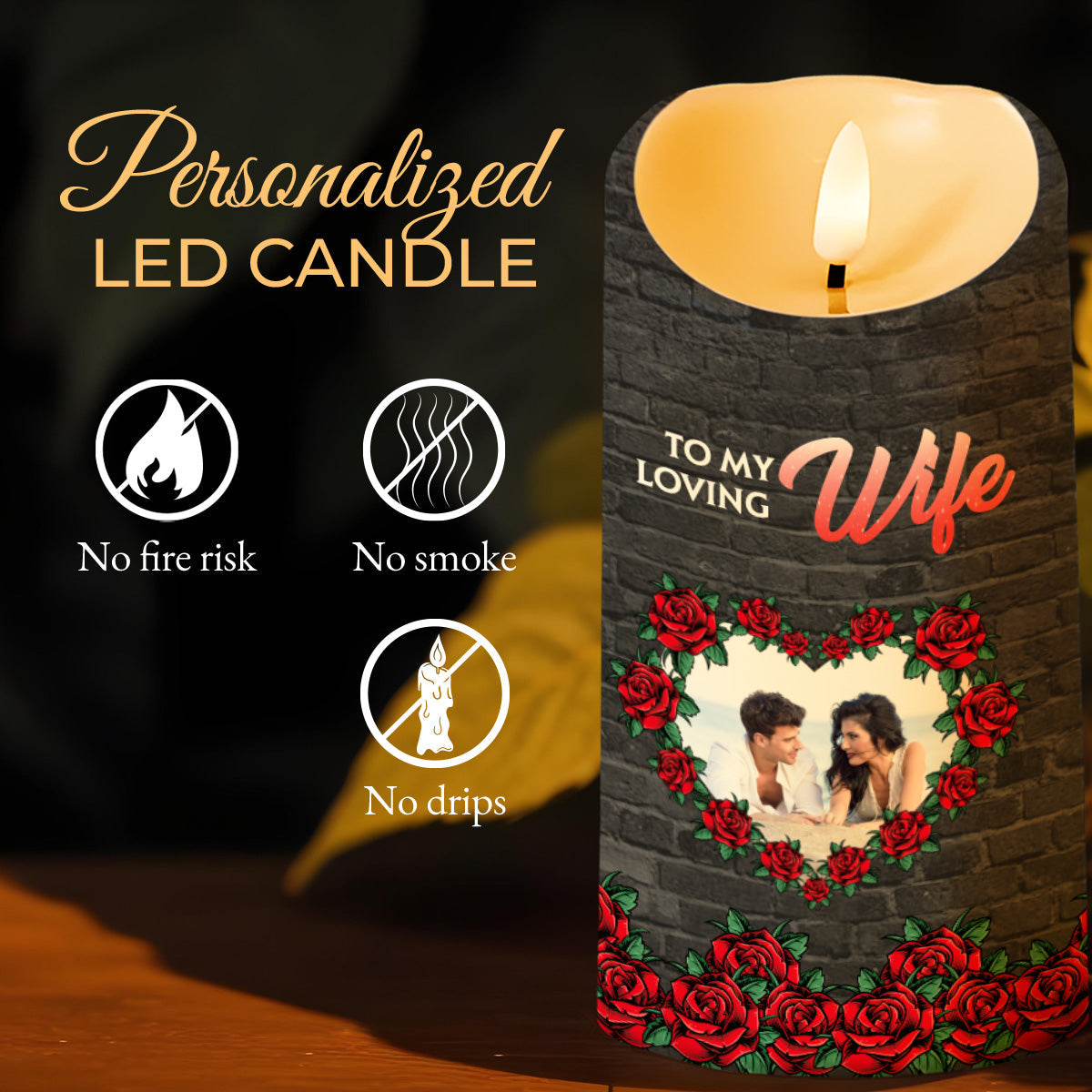 Loving Reminder Candle With Roses and Heart Design - Personalized Custom LED Candle - WIF019_LECA