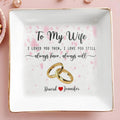 Wedding Anniversary Gift Featuring Wedding Rings And Hearts - Personalized Custom Jewelry Dish - WIF021_SCRD