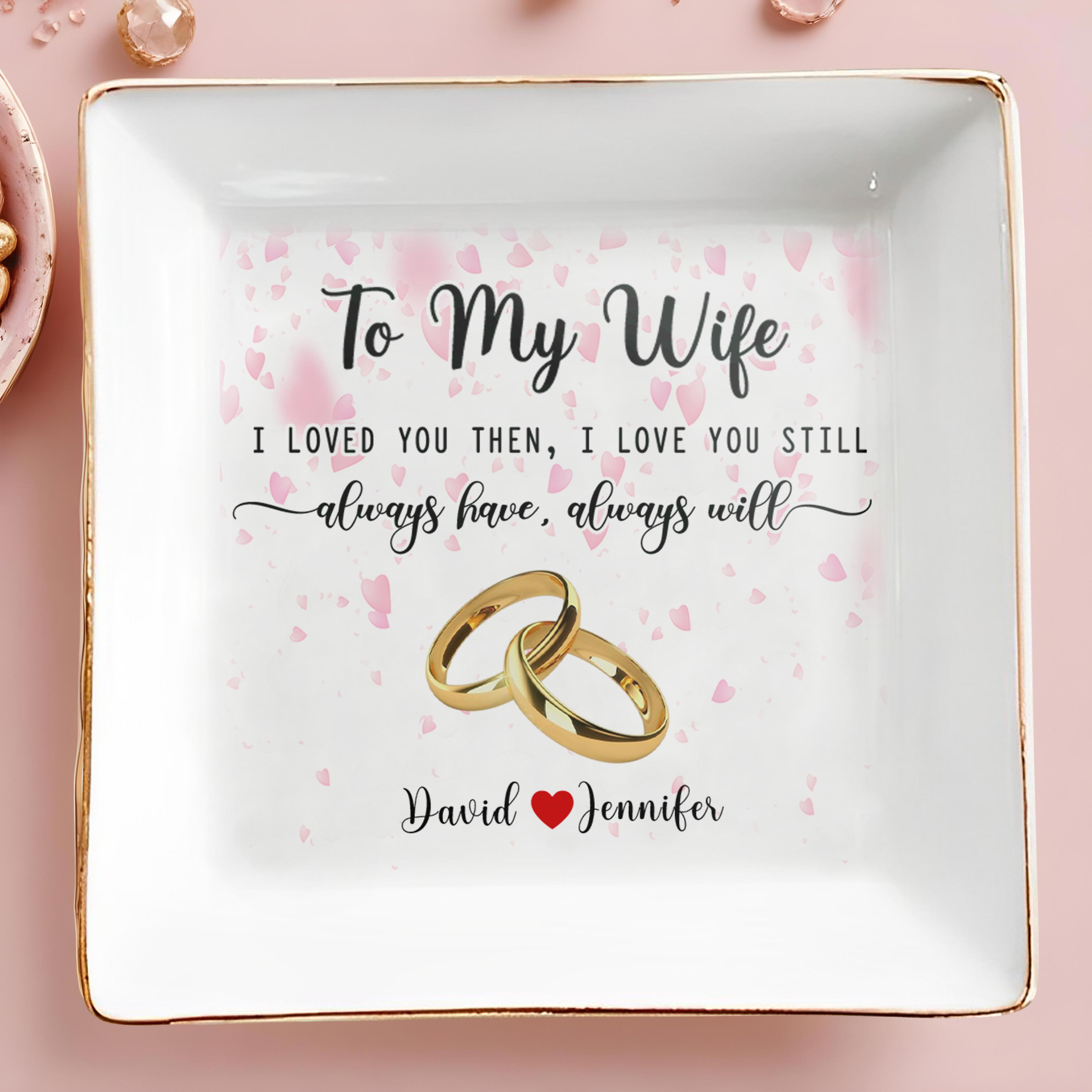 Wedding Anniversary Gift Featuring Wedding Rings And Hearts - Personalized Custom Jewelry Dish - WIF021_SCRD