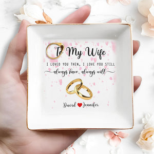 Wedding Anniversary Gift Featuring Wedding Rings And Hearts - Personalized Custom Jewelry Dish - WIF021_SCRD