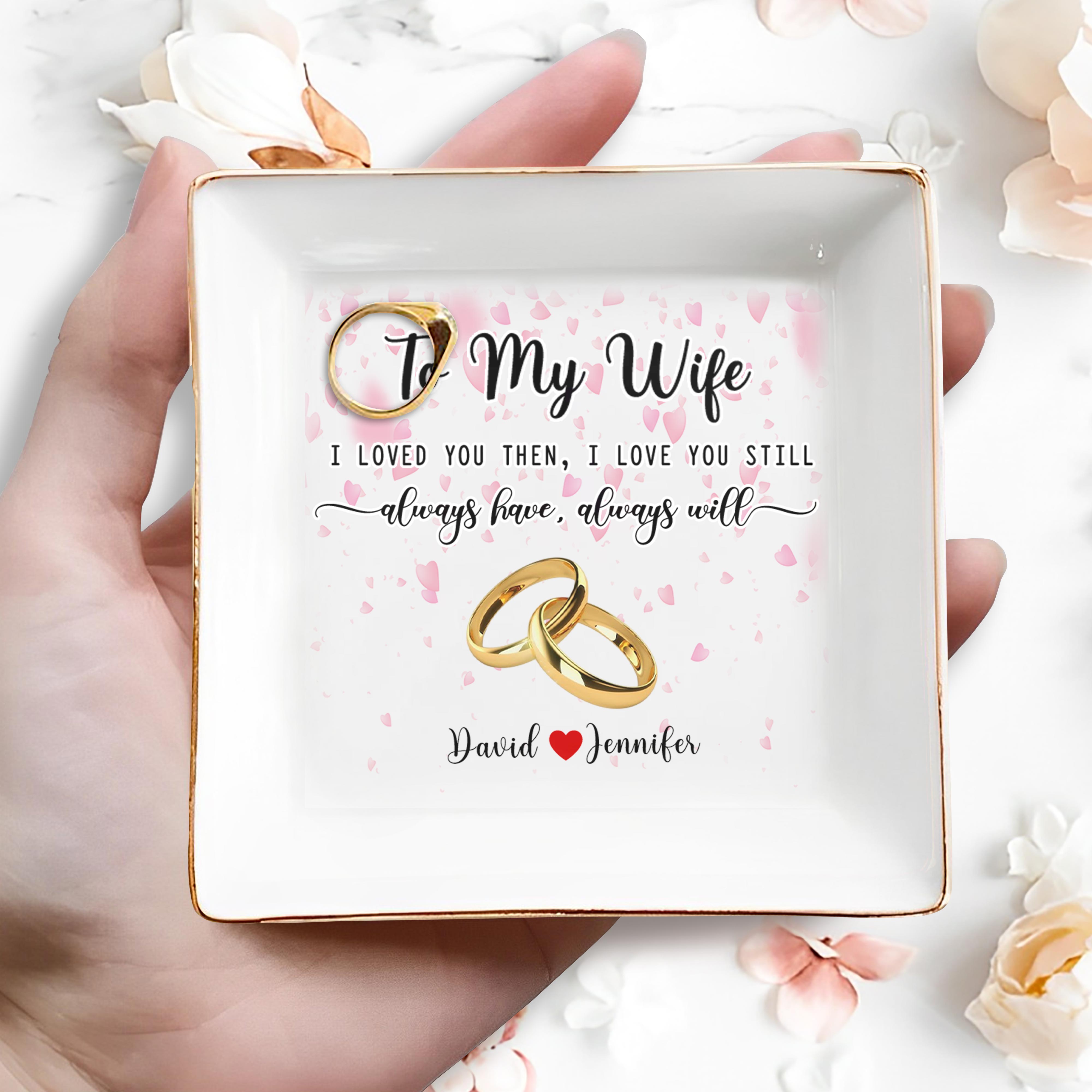 Wedding Anniversary Gift Featuring Wedding Rings And Hearts - Personalized Custom Jewelry Dish - WIF021_SCRD