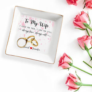 Wedding Anniversary Gift Featuring Wedding Rings And Hearts - Personalized Custom Jewelry Dish - WIF021_SCRD