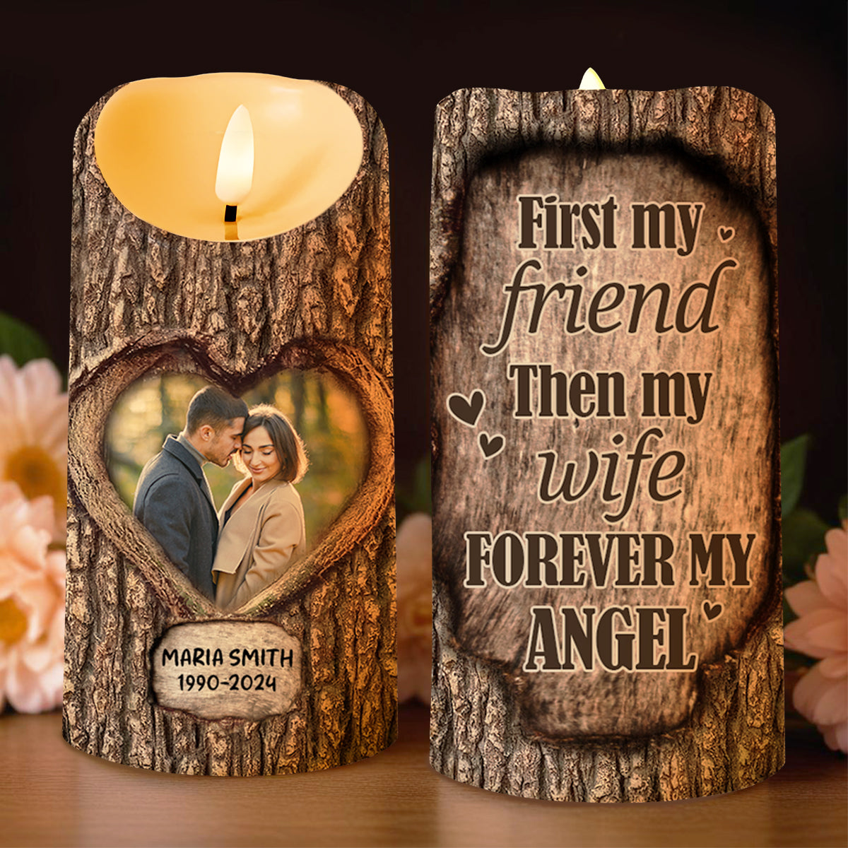 First My Friend Then My Wife Forever My Angel Heart Design - Personalized Custom LED Candle - WIF028_LECA