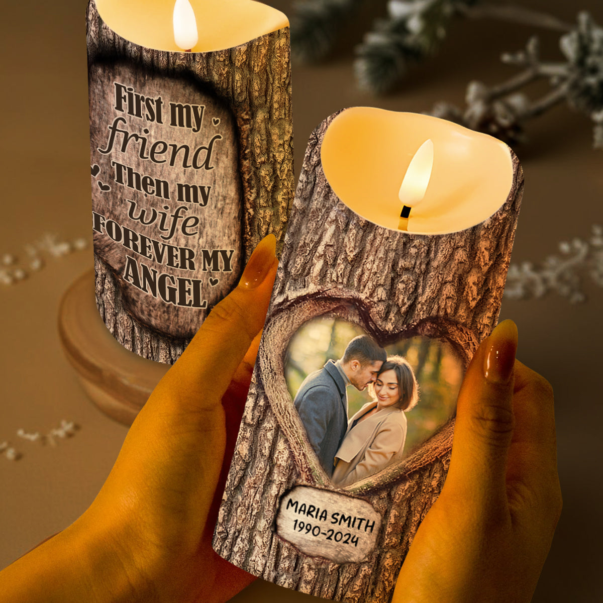 First My Friend Then My Wife Forever My Angel Heart Design - Personalized Custom LED Candle - WIF028_LECA