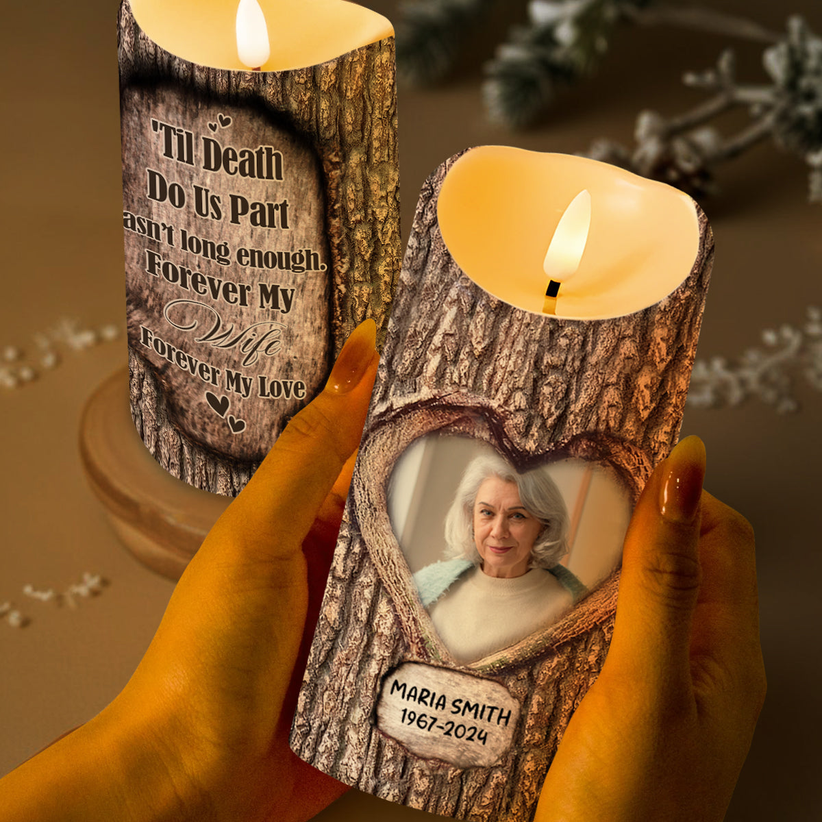 Forever My Wife, Forever My Love Heart-Shaped Photo Frame - Personalized Custom LED Candle - WIF029_LECA