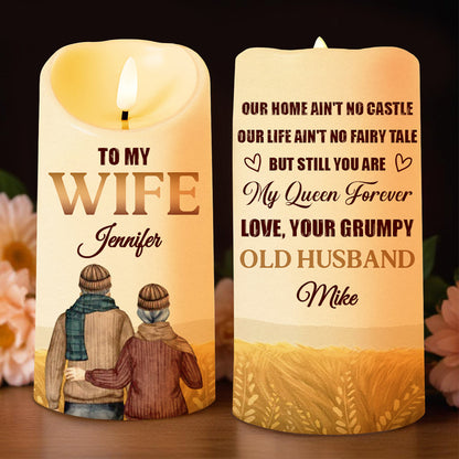 Queen Forever Love Message, Romantic Couple Over Field Design - Personalized Custom LED Candle - WIF033_LECA