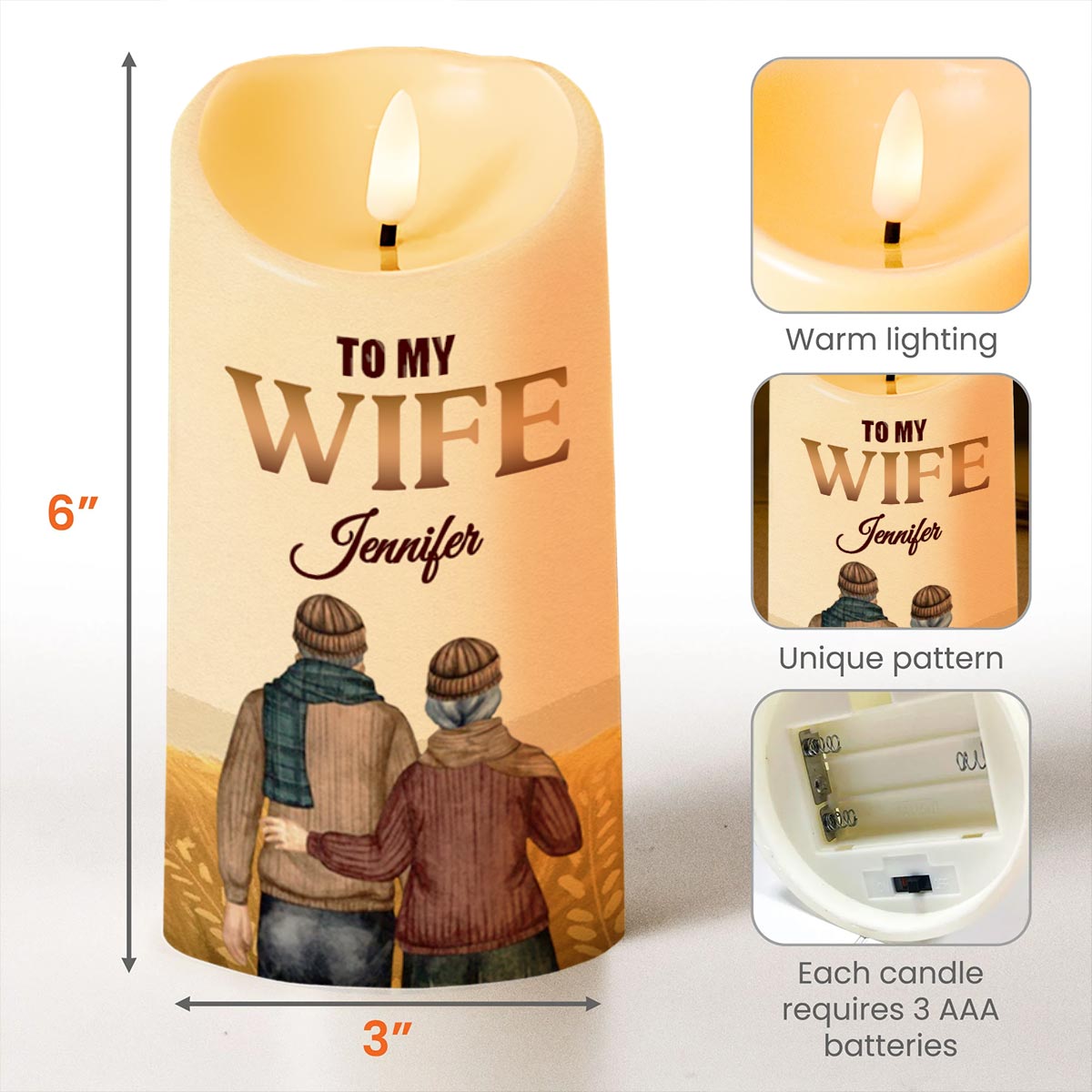Queen Forever Love Message, Romantic Couple Over Field Design - Personalized Custom LED Candle - WIF033_LECA