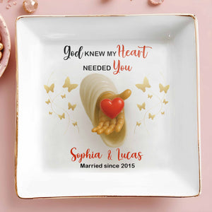 God Knew My Heart Needed You, Heart and Butterflies - Personalized Custom Jewelry Dish, Square Ceramic Dish - WIF043_SCRD