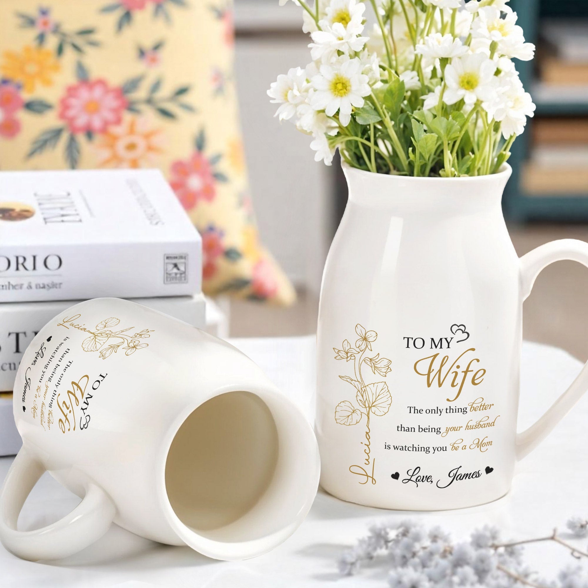 To My Wife, The Only Thing Better Than Being Your Husband, Flower and Heart - Personalized Ceramic Flower Vase
