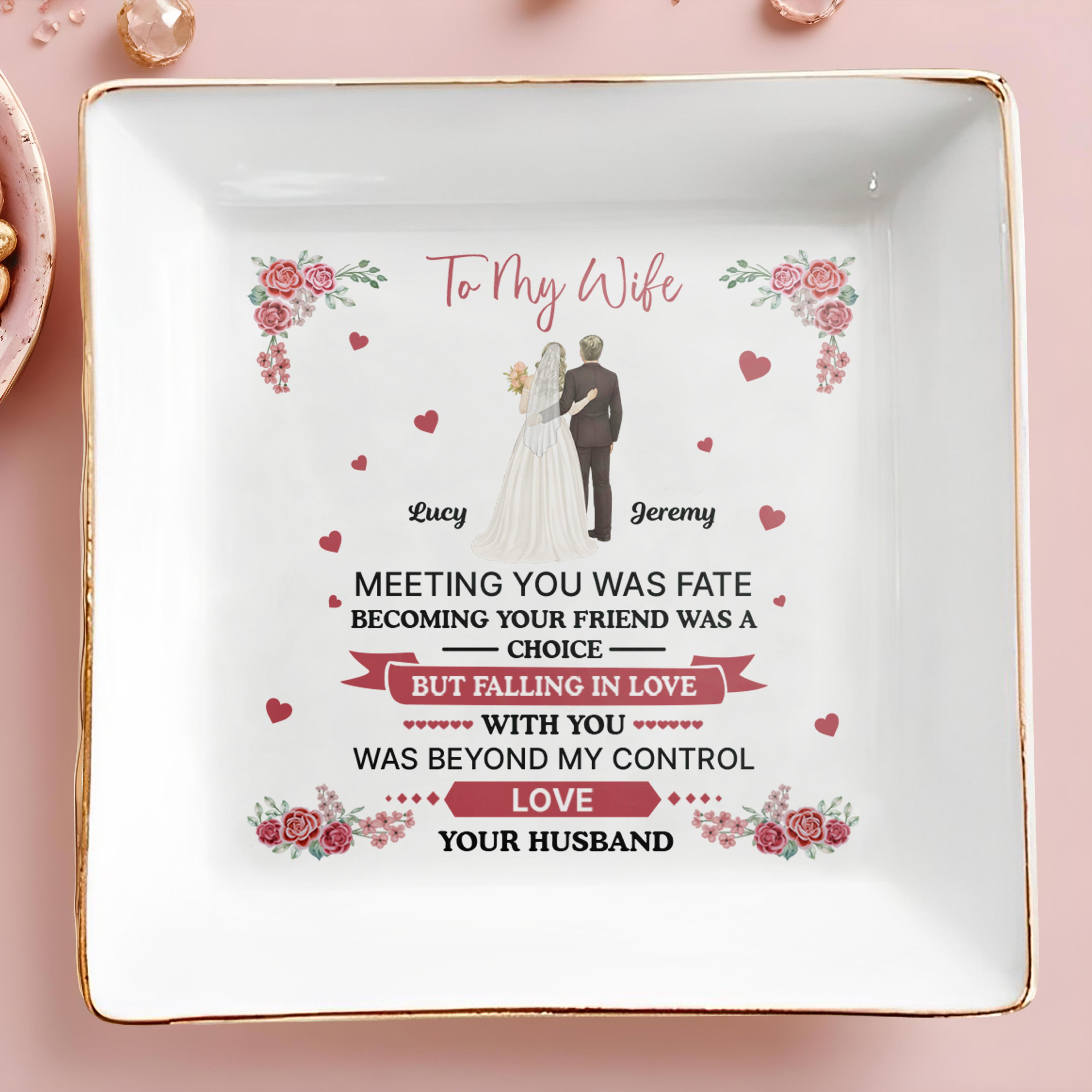 To My Wife, Flowers And Hearts, Love Beyond Control - Personalized Custom Jewelry Dish, Square Ceramic Dish - WIF055_SCRD