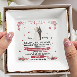 To My Wife, Flowers And Hearts, Love Beyond Control - Personalized Custom Jewelry Dish, Square Ceramic Dish - WIF055_SCRD