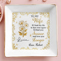 To My Wife, Flowers And Gold Leaves Jewelry Dish - Personalized Custom Jewelry Dish, Square Ceramic Dish - WIF065_SCRD