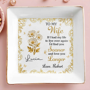 To My Wife, Flowers And Gold Leaves Jewelry Dish - Personalized Custom Jewelry Dish, Square Ceramic Dish - WIF065_SCRD