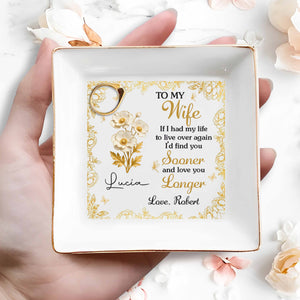 To My Wife, Flowers And Gold Leaves Jewelry Dish - Personalized Custom Jewelry Dish, Square Ceramic Dish - WIF065_SCRD