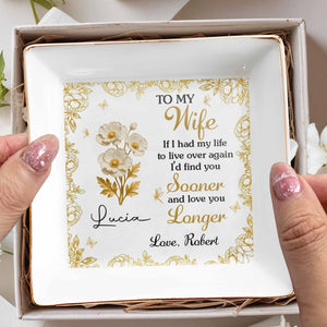 To My Wife, Flowers And Gold Leaves Jewelry Dish - Personalized Custom Jewelry Dish, Square Ceramic Dish - WIF065_SCRD