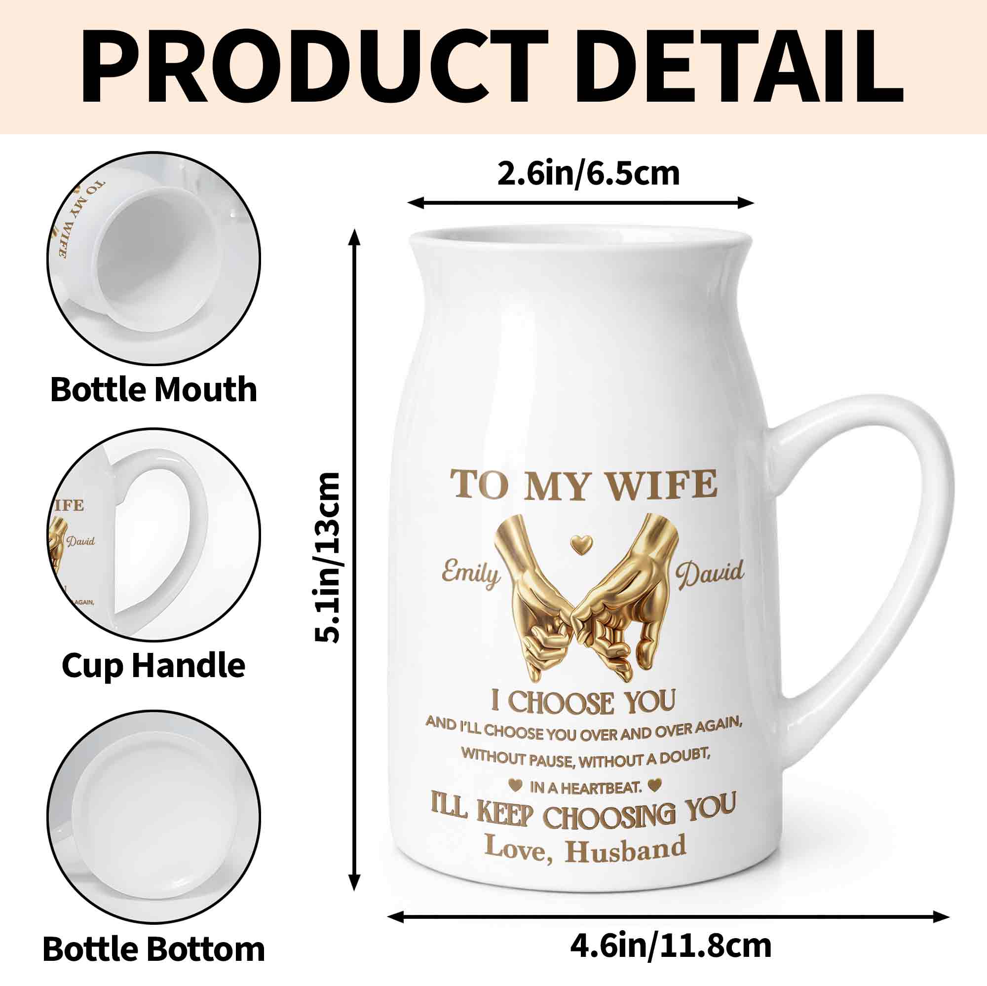 To My Wife I Choose You Pinky Promise Hands - Personalized Ceramic Flower Vase