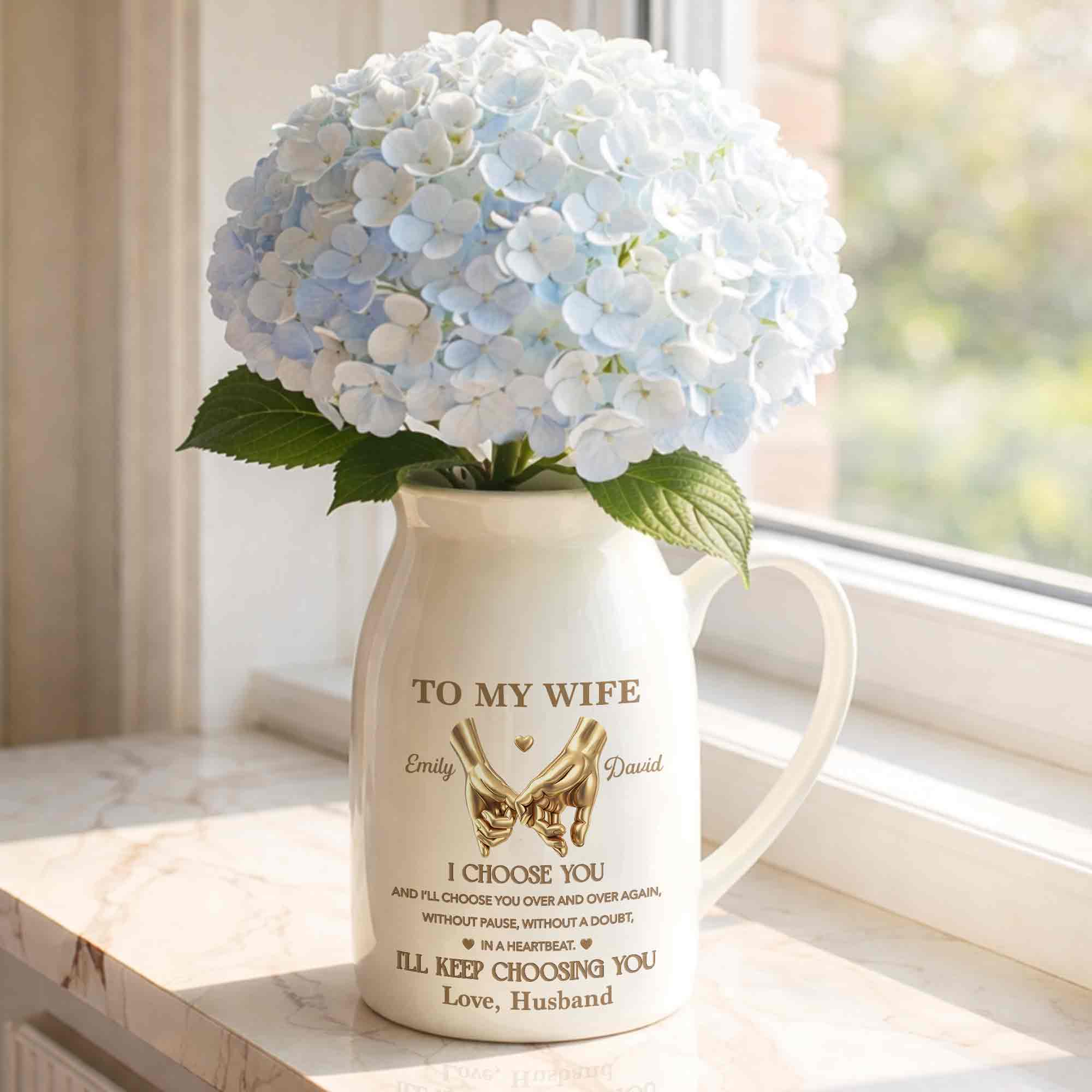 To My Wife I Choose You Pinky Promise Hands - Personalized Ceramic Flower Vase