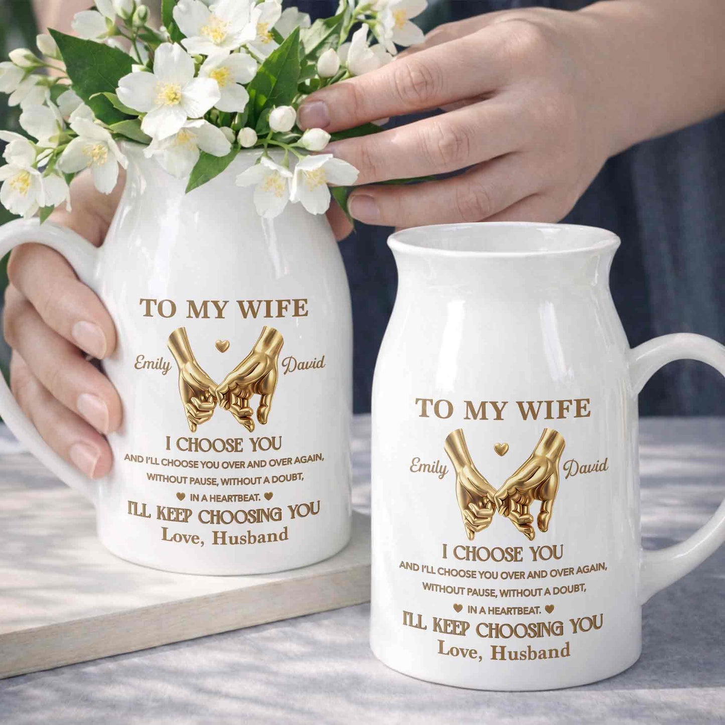 To My Wife I Choose You Pinky Promise Hands - Personalized Ceramic Flower Vase