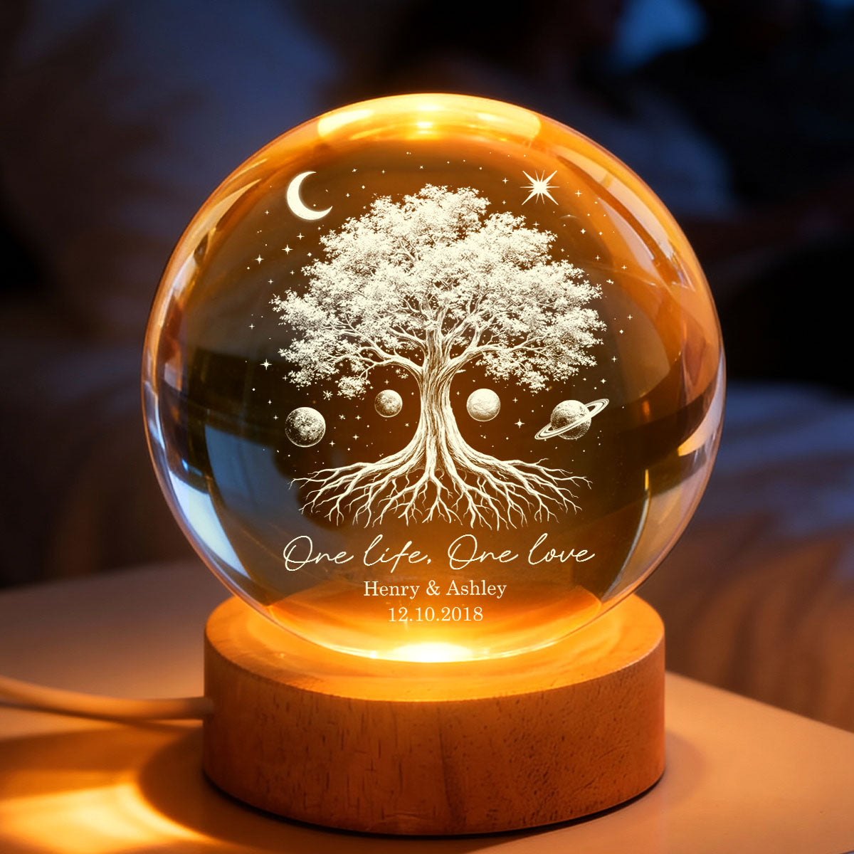 One Life One Love Couple Tree of Life - Personalized Crystal Ball LED Night Light