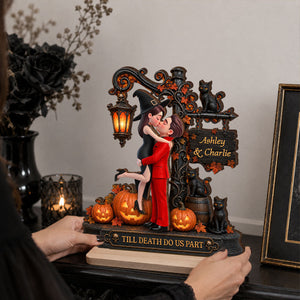 Till Death Do Us Part Kissing Couple - Personalized 2-Layered Wooden Plaque - Halloween Fall Decor for Her