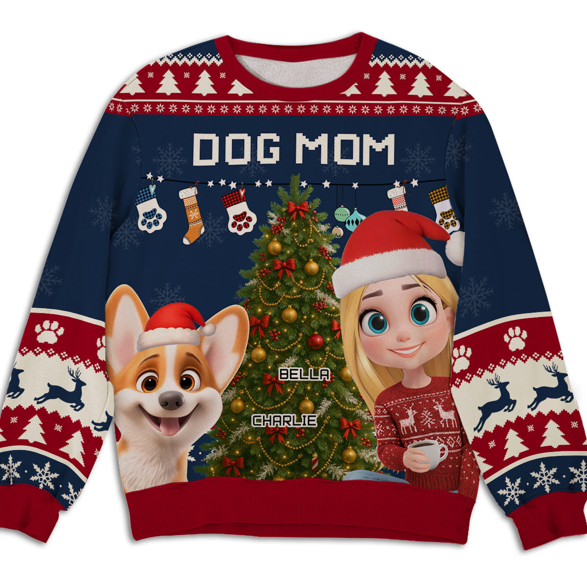 Dog Mom Dad This Pawliday - Personalized All-Over-Print Sweatshirt