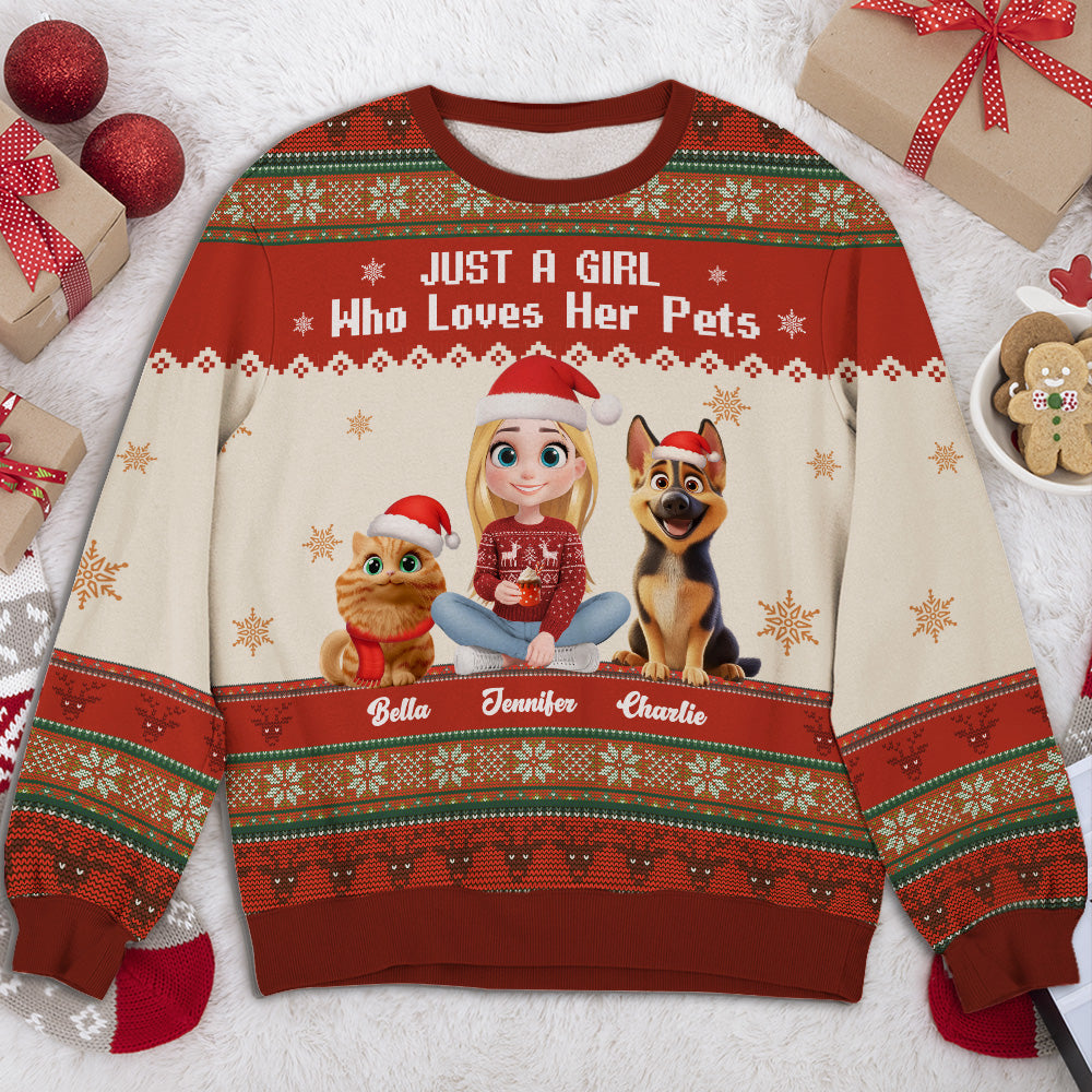 Just A Girl And Her Lovely Pets - Personalized All-Over-Print Sweatshirt