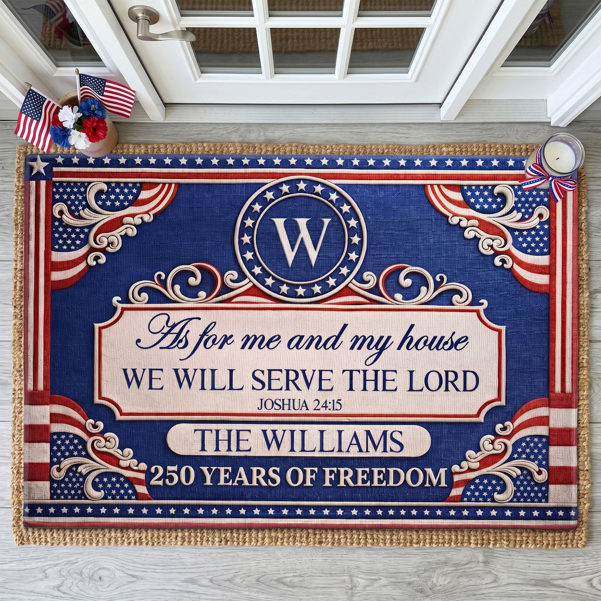 We'll Serve The Lord - 250 Years Of Freedom - Personalized Doormat
