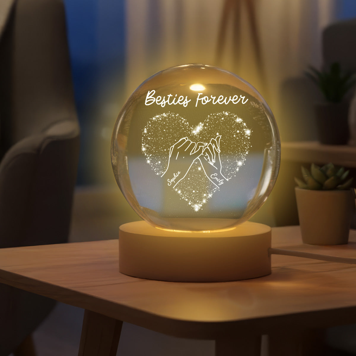 Besties Forever Pinky Promise - Personalized Crystal Ball LED Night Light