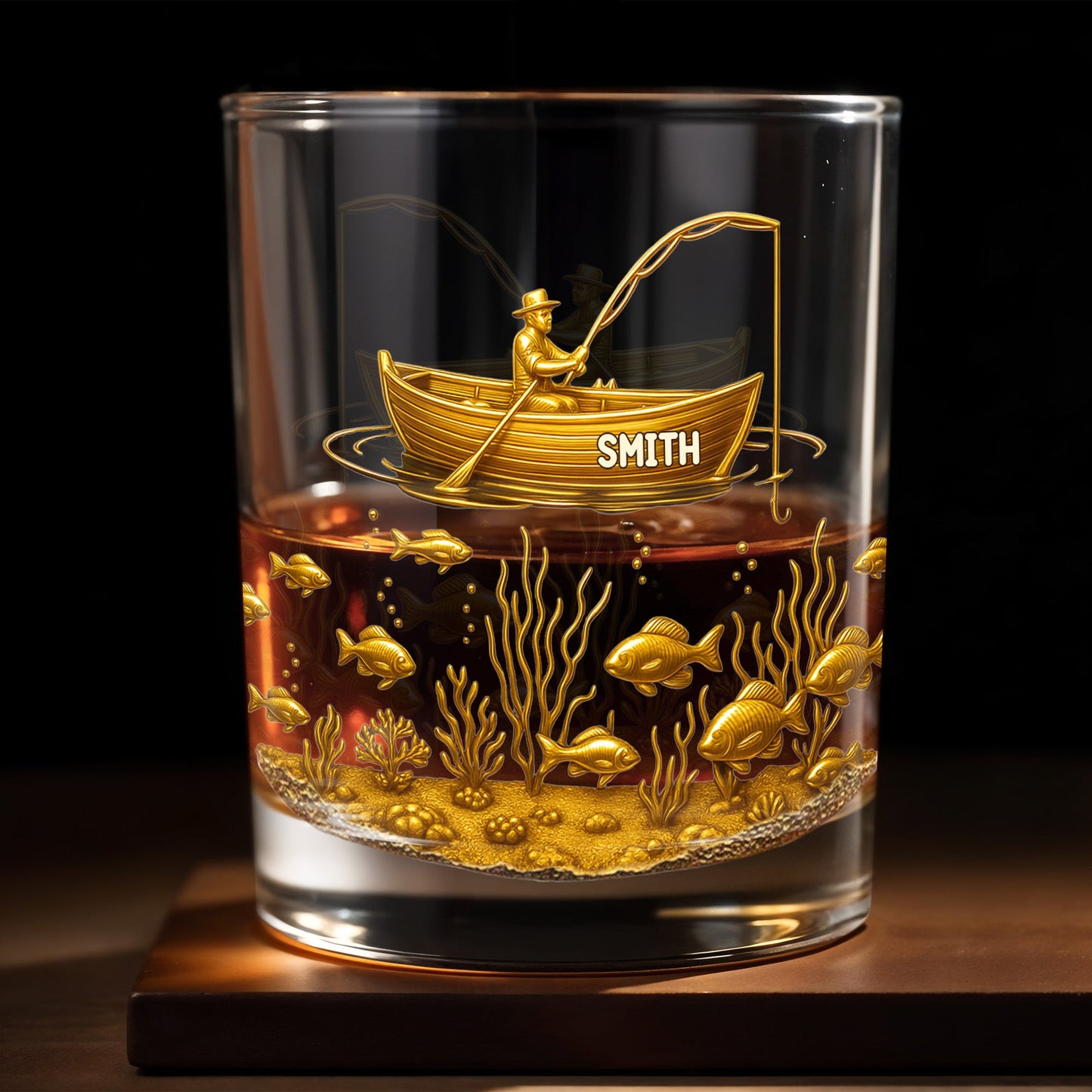 Experience the Spirit of Adventure, Fisherman and Underwater Scene - Personalized Custom Whiskey Glass - XMAS089_RWG