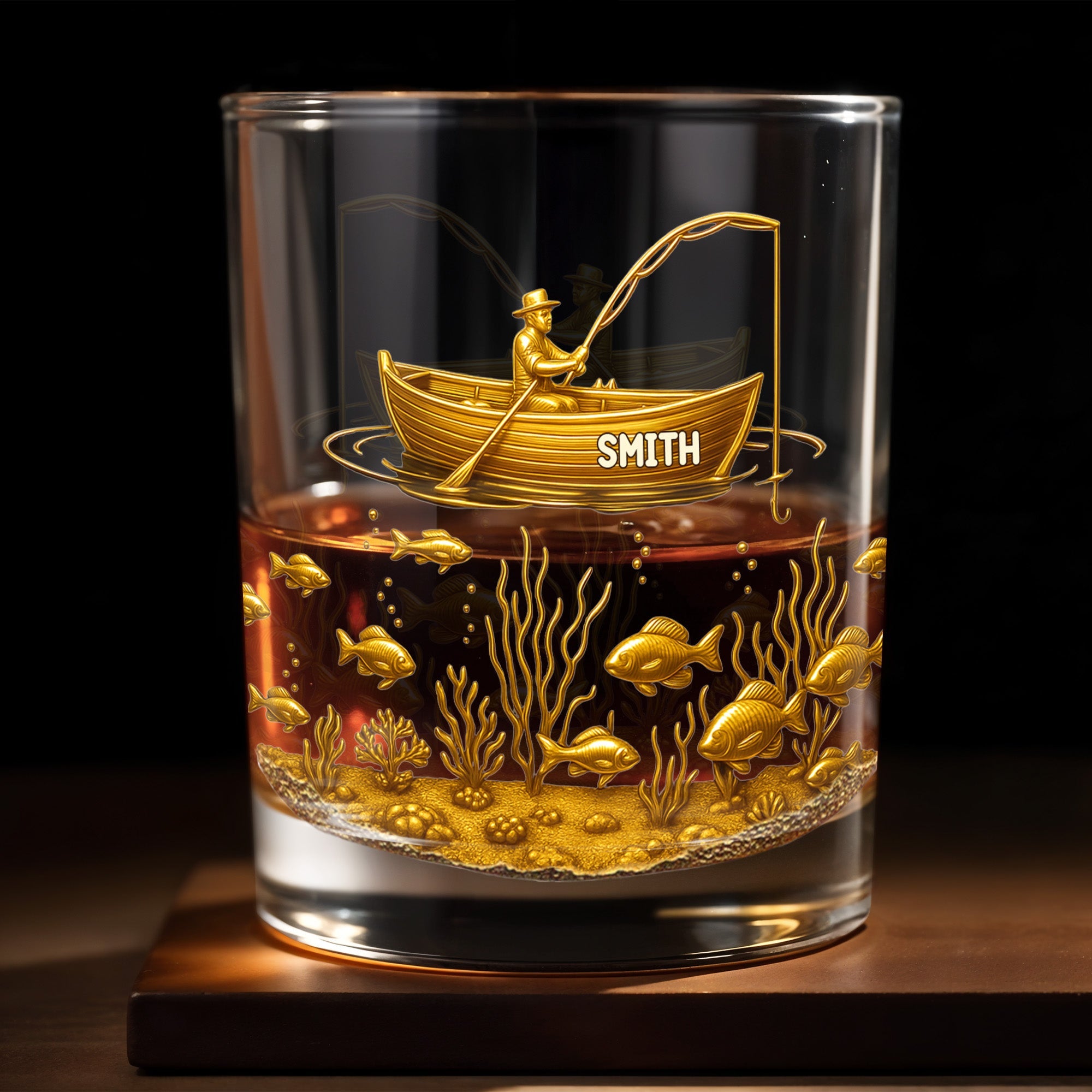 Experience the Spirit of Adventure, Fisherman and Underwater Scene - Personalized Custom Whiskey Glass - XMAS089_RWG