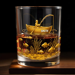 Experience the Spirit of Adventure, Fisherman and Underwater Scene - Personalized Custom Whiskey Glass - XMAS089_RWG