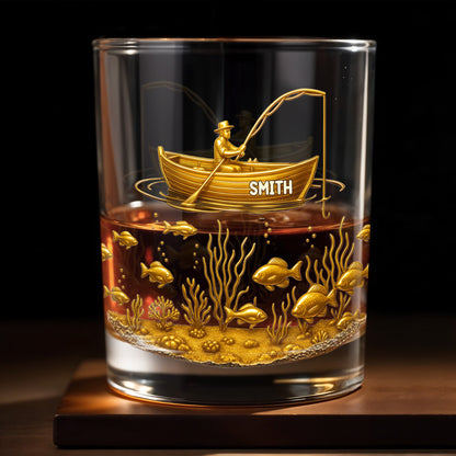 Experience the Spirit of Adventure, Fisherman and Underwater Scene - Personalized Custom Whiskey Glass - XMAS089_RWG