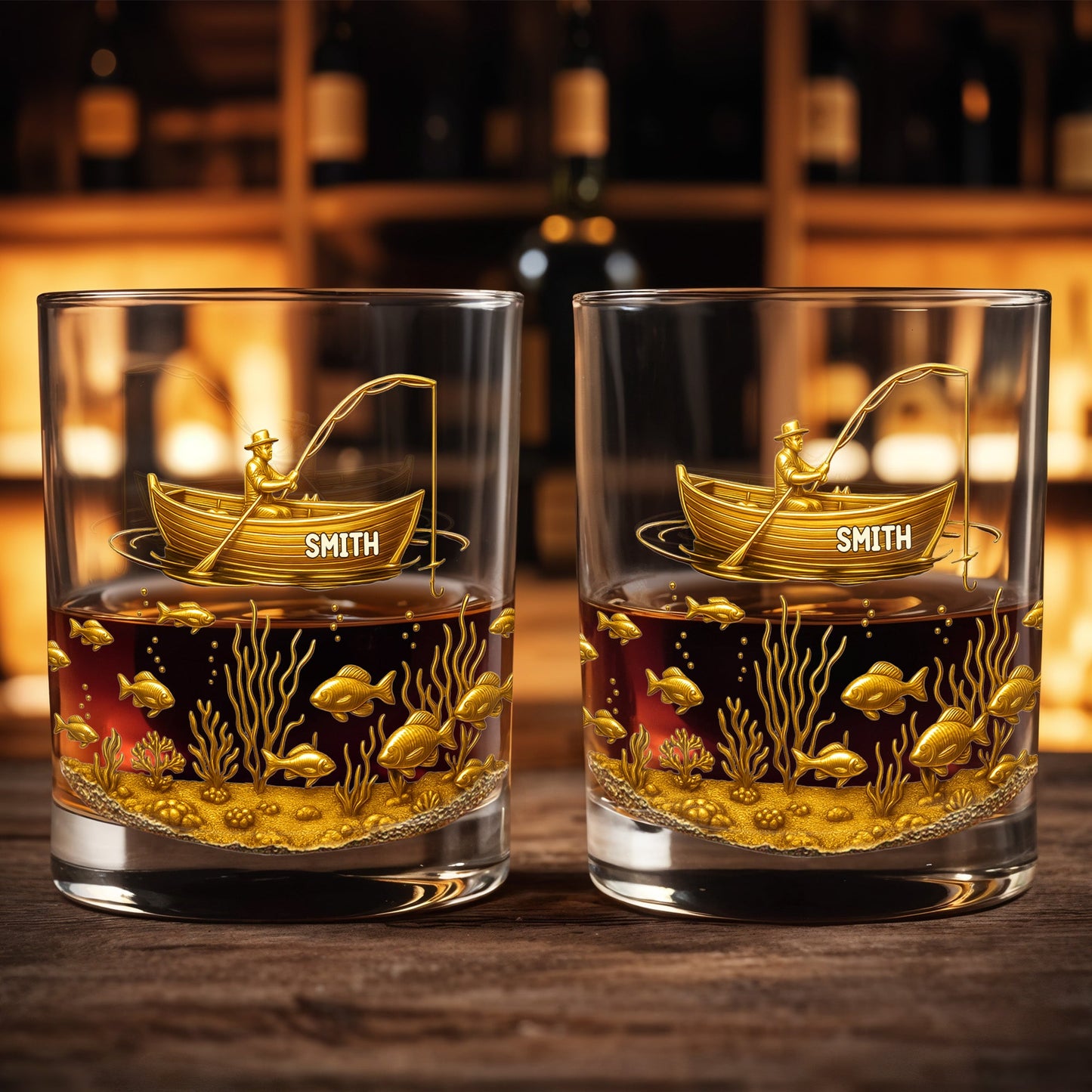 Experience the Spirit of Adventure, Fisherman and Underwater Scene - Personalized Custom Whiskey Glass - XMAS089_RWG