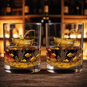 Experience the Spirit of Adventure, Fisherman and Underwater Scene - Personalized Custom Whiskey Glass - XMAS089_RWG